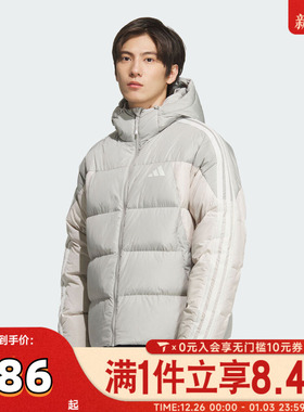 adidas阿迪达斯男子户外运动保暖三条纹连帽羽绒服外套KC2496