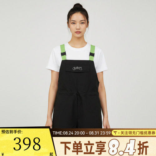 滔搏VANS范斯女子BUCKLE SHORTALL运动休闲背带短裤VN000TMBBLK