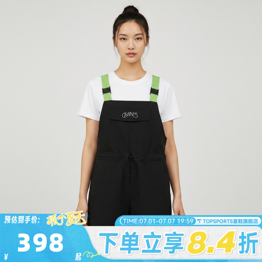 滔搏VANS范斯女子BUCKLE SHORTALL运动休闲背带短裤VN000TMBBLK
