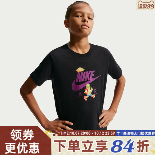 NIKE耐克大童夏季新款图案印花运动休闲圆领短袖T恤IO1987-010