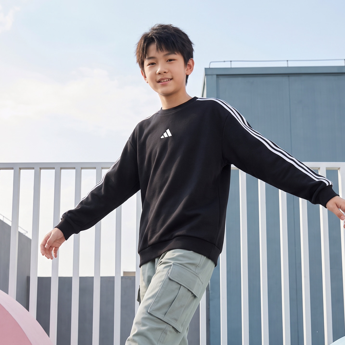 adidas阿迪达斯儿童JK EPP KN CREW三条纹运动休闲套衫卫衣LF7806