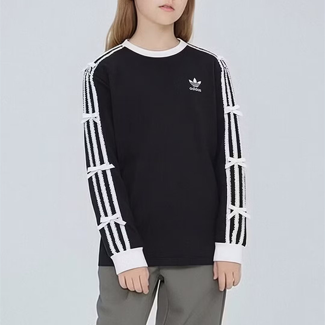adidas阿迪达斯三叶草女童三条纹蝴蝶结运动休闲长袖T恤KW1292