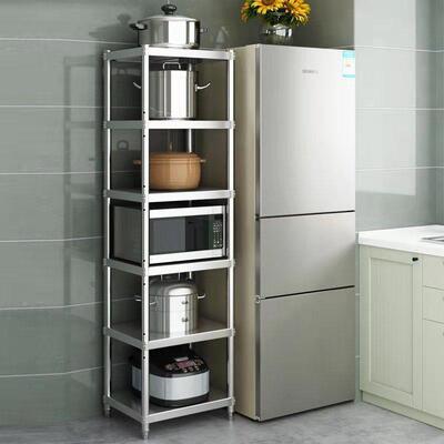 厨房落地多层锅碗家用不锈钢 1烤箱置物架微波炉夹缝方形加厚收