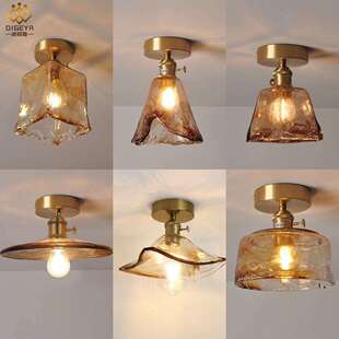 日式玻璃吸顶灯北欧民宿进门入户走廊连廊过道阳台琥珀色网红小灯