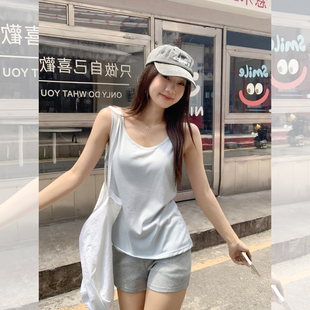 宽松显瘦简约无袖 大U领基础背心夏女外穿2025年新款 上衣