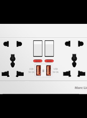 新146型c国际通用二开多十孔插座带双USB氮化镓快充港澳13A插座面