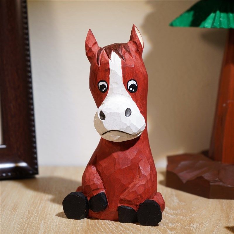 新憨憨小马手工木雕小摆件办公室工位书桌K电视柜台面玄关入户装,家居饰品,装饰摆件,淘宝优惠券,粉丝福利购,淘宝优惠卷