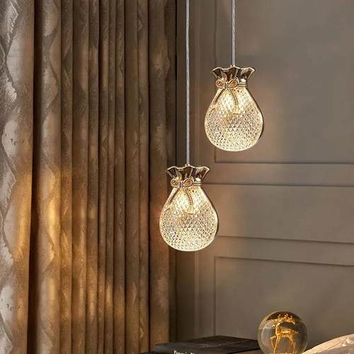 网红福袋小吊灯 简约餐吧台吊灯可爱卧室床头北欧现代楼梯灯防摔