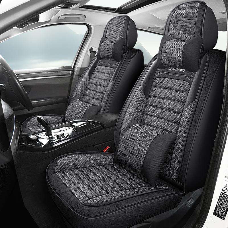2025年新款透气亚麻布艺分体头汽车五座通用汽车坐垫四季通用套