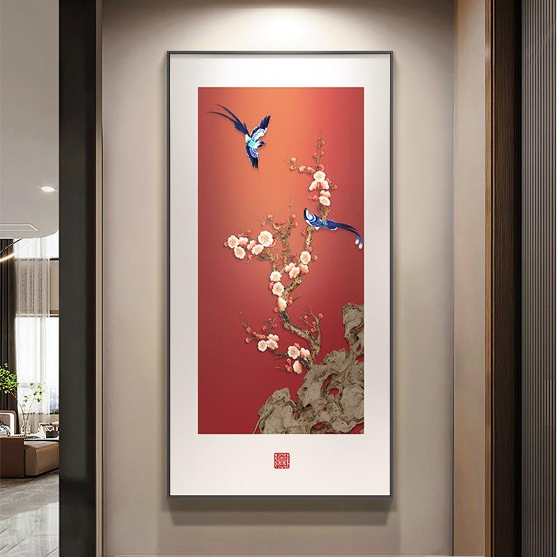 喜气盈门玄关装饰画新中式入户正对门挂画红色寓意好走廊过道壁画