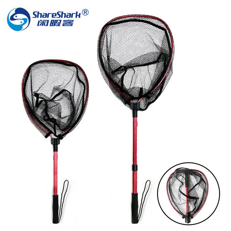 铝合金抄网快速折叠伸缩二节手抄网橡胶网飞钓捞鱼网抄鱼网渔具