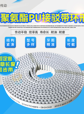 白色聚氨酯 PU HTD8M 带钢丝 开口式同步带 20/25/30宽 宽度可选