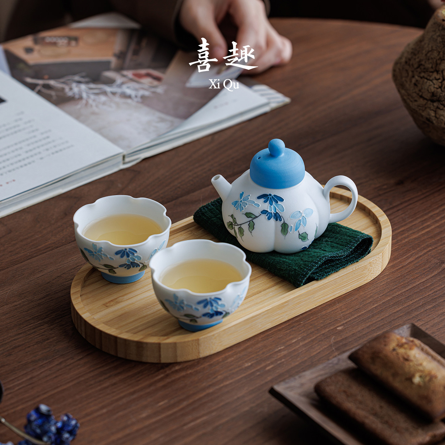 喜趣栖香手绘一壶两杯陶瓷随身茶具户外露营可携式旅行功夫茶具送