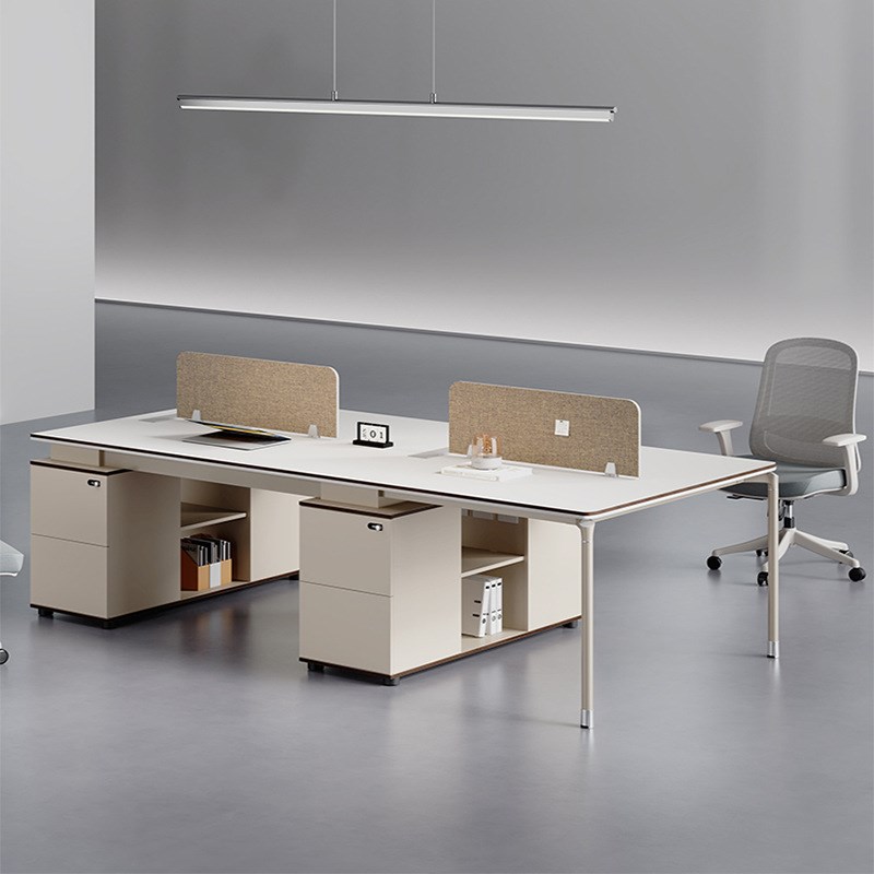 高档办公桌四人位职员办公桌椅组合简约风4/6人位员工电脑桌白色