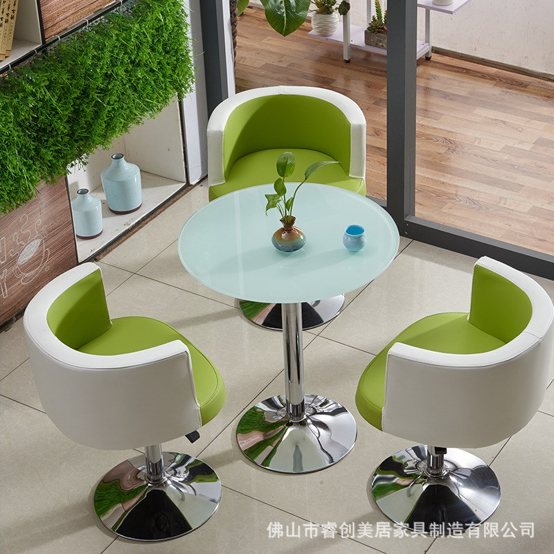 现代简约洽谈奶茶店桌椅组合升降椅子木骨架小圆桌办公室咖啡桌