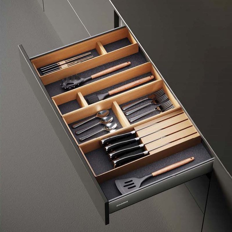厨房橱柜抽屉收纳盒浅抽实木分隔家用内置刀架筷子置物餐具盒