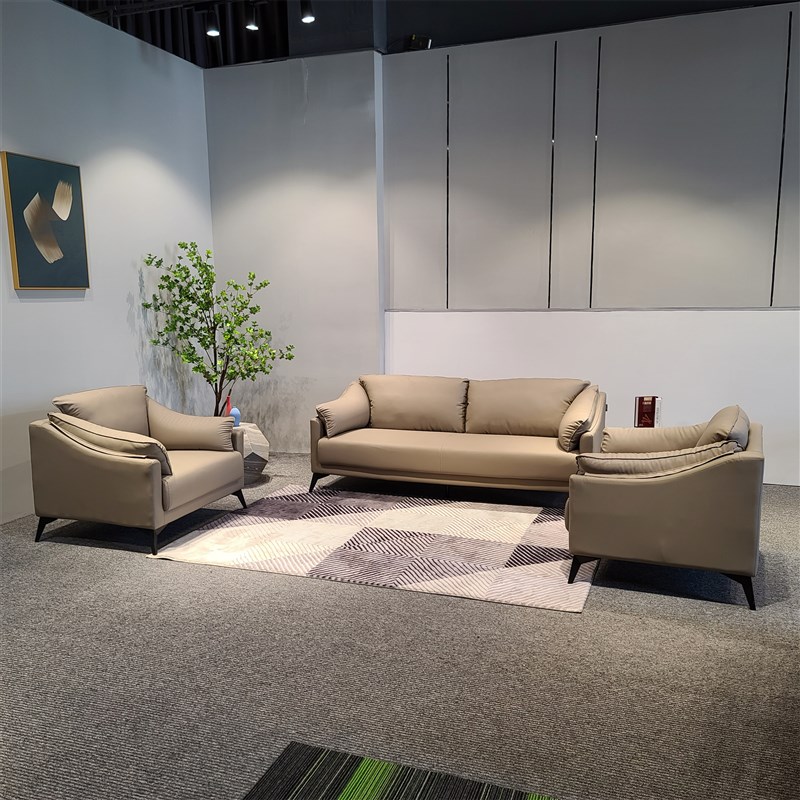 办公室沙发现代简约商务会客区接待室真皮三人位多人沙发茶几组合