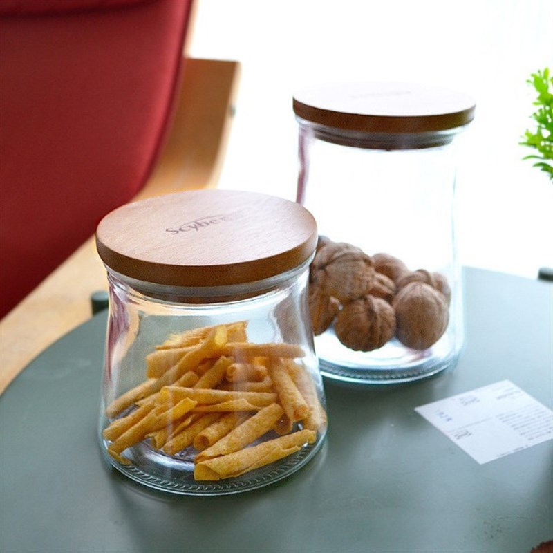 scybe/玻璃瓶储物罐木盖杂粮瓶糖果罐茶叶花茶罐坚果储物瓶