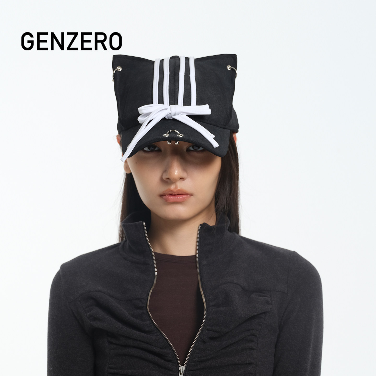 GENZERO「kitty」蝴蝶结绑带猫耳棒球帽原创设计明星同款个性帽子