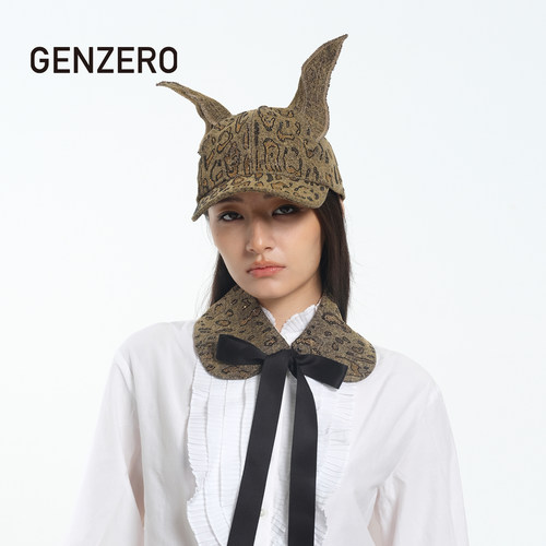 GENZERO「dobber」豹纹烫钻杜宾狗棒球帽套装个性设计耳朵帽礼物