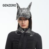 GENZERO「dobber」豹纹烫钻杜宾狗棒球帽套装 男女同款 狗耳鸭舌帽