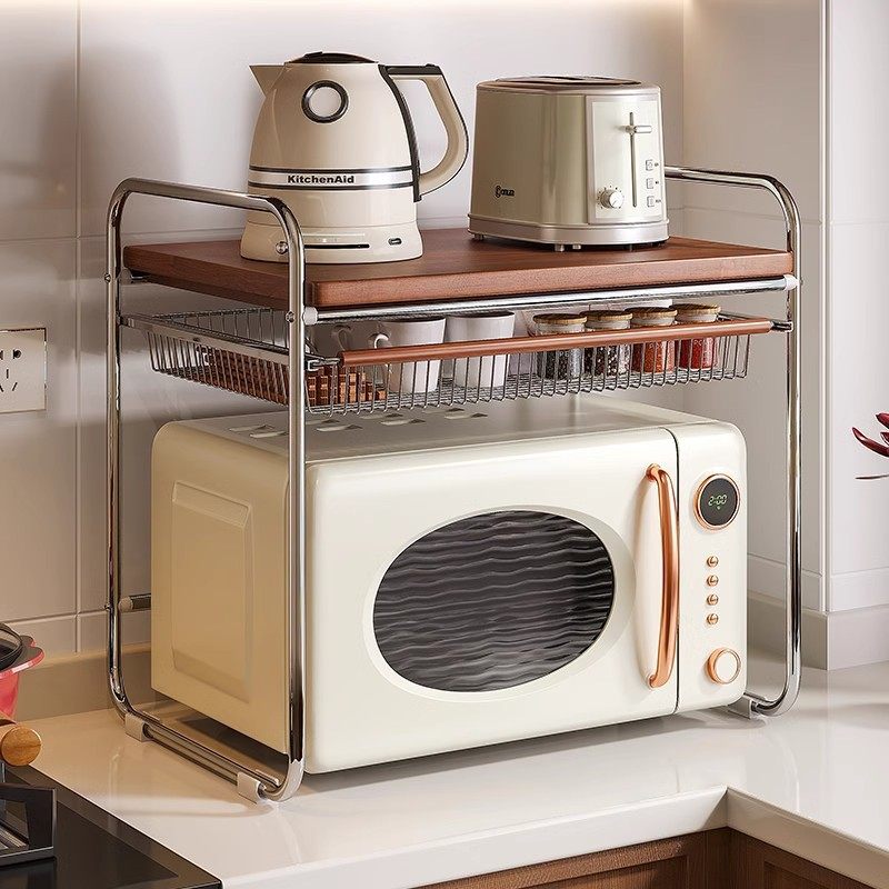 中古风实木微波炉置物架厨房台面烤箱支架多功能储物电饭煲收纳架,厨房/烹饪用具,微波炉置物架,淘宝优惠券,粉丝福利购,淘宝优惠卷