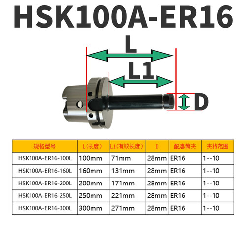 HSK100A-ER16/20/25/32/40/50 各种型号长度数控刀柄
