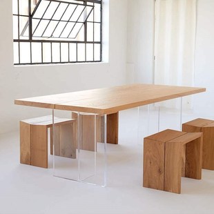 40mm餐桌吧台悬浮腿T型厚板加工抛 高透明亚克力桌g腿桌脚定制20