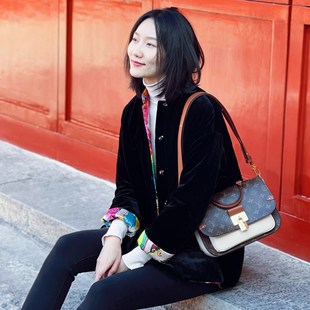 菲伊唐中式 外搭女上 冬Y季 復(fù)古寬松真絲絨外套兩面穿夾棉印花唐裝