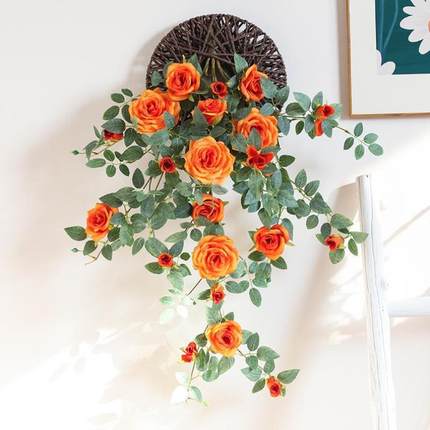 仿真玫瑰壁挂花阳台墙壁绿植物装饰假花吊花客厅挂墙花吊兰塑料花