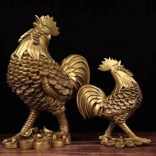 饰品铜公鸡摆设金鸡开业礼品铜鸡中式 全铜金钱鸡摆件家居客厅装