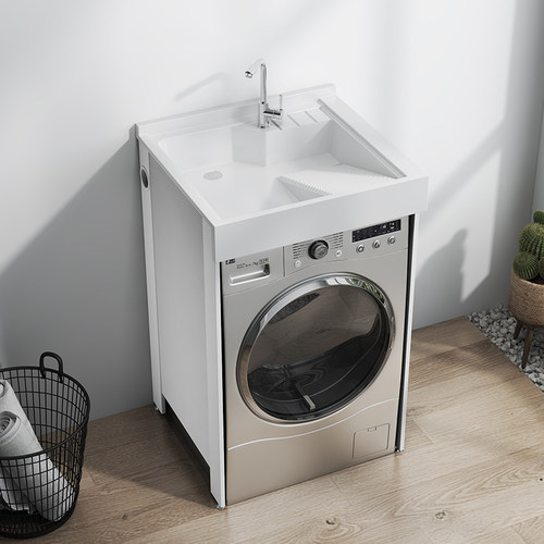 小户型阳台洗衣柜一体台盆洗衣池槽带搓板滚筒洗衣机柜机上盆定制