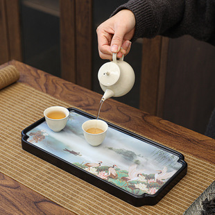 茶盘收纳放茶壶盘茶台陶瓷小托盘家用茶垫简约茶具配件 新中式