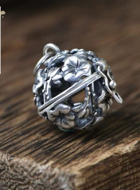 荷花香囊女925银做旧可打开吊坠