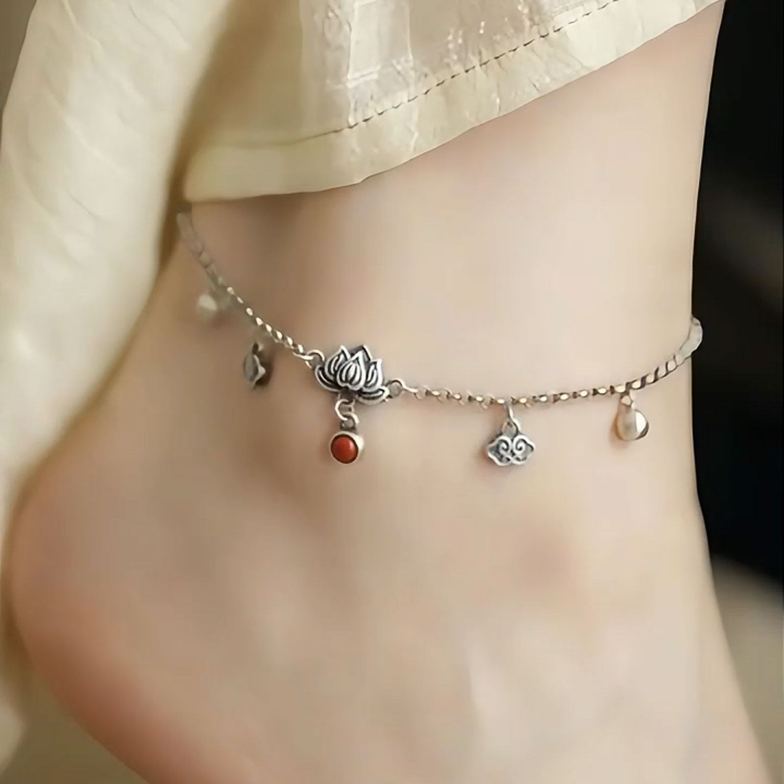 925银性感流苏复古步步生莲脚女