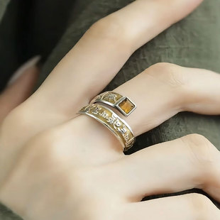 925银民族风黄财神心咒戒指女新中式小众国潮设计高级气质感指环