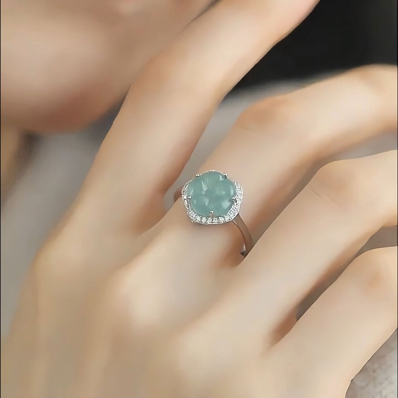 925银翡翠花朵新中式小众戒指