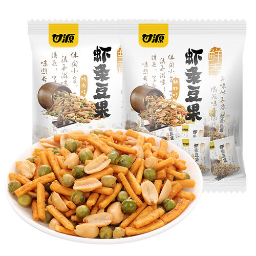 甘源烤肉味虾条豆果500g/袋蟹黄味鲜虾味青豆 蚕豆花生混合坚果