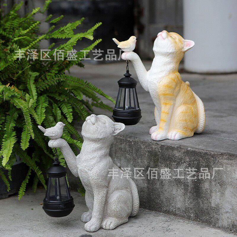 跨境可爱小猫咪提灯摆件户外花园庭院店面创意场景装饰动物工艺品