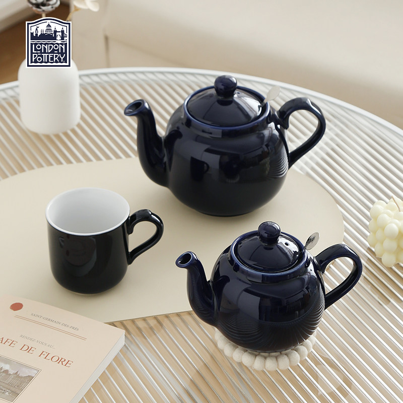 London Pottery 田园1200ml宝蓝色滤网茶壶咖啡厅英式小众泡茶壶