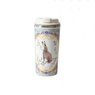 兔子便携杯吸盘底侧推不倒杯陶瓷镀层304咖啡杯英国设计车载杯