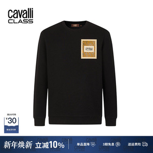 CavalliClass卡沃利贴布刺绣套头卫衣男春秋新款 上衣 圆领棉质长袖