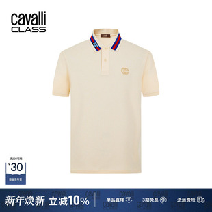 翻领半袖 Cavalli 短袖 男夏季 t恤 Class卡沃利条纹拼色刺绣polo衫