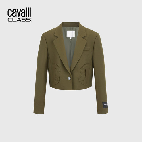 Cavalli Class卡沃利高端女装绵羊毛短款小西服春秋气质短款外套