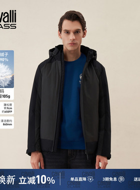 Cavalli Class卡沃利男装冬季新款拼接撞色鹅绒连帽羽绒服外套