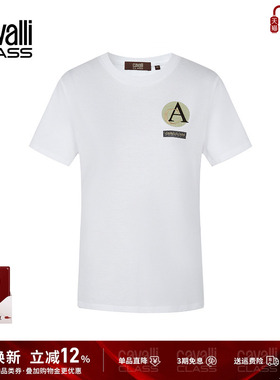 Cavalli Class卡沃利女装时尚简约刺绣短袖T恤女圆领修身打底上衣