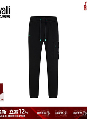 Cavalli Class卡沃利黑色刺绣休闲束脚裤男百搭宽松抽绳运动裤潮