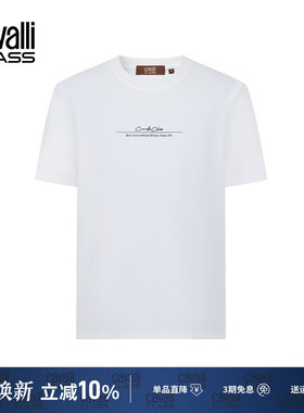 Cavalli Class卡沃利夏季新款白色印花短袖T恤男休闲圆领透气上衣