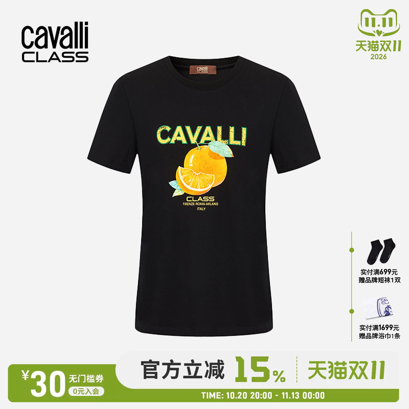 Cavalli Class卡沃利女装夏季新品字母印花短袖T恤女全棉休闲上衣