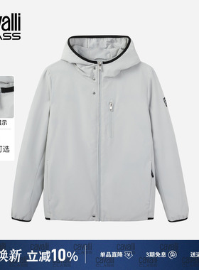 Cavalli Class卡沃利男装冬季新款纯色简约薄款连帽羽绒服外套